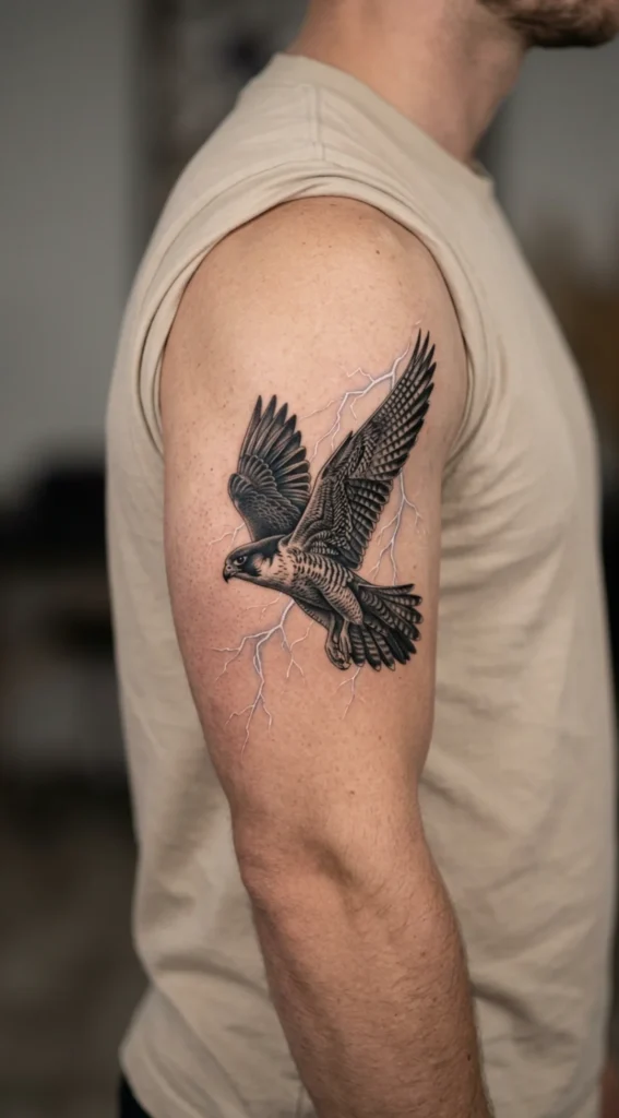 Falcon with Lightning Background