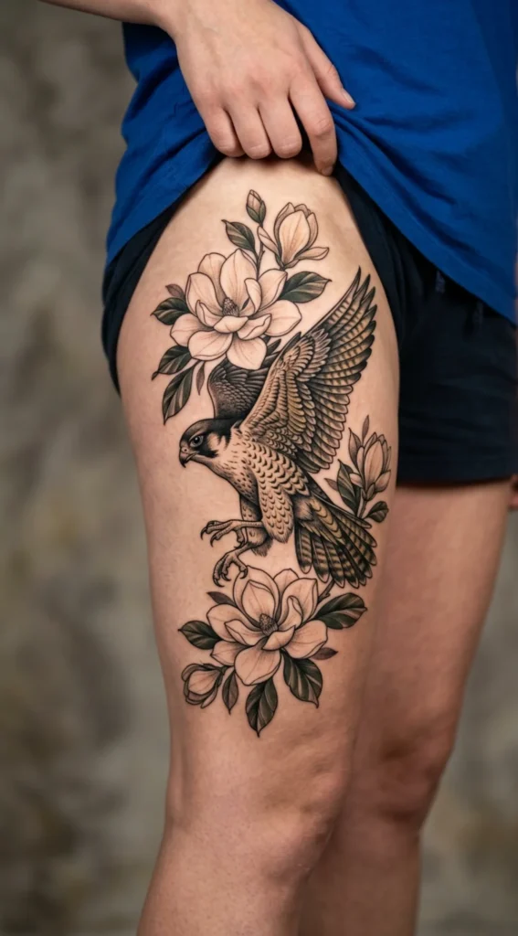 Falcon with Magnolia Blossom Frame