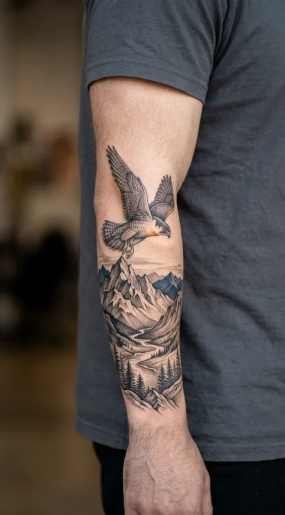 Falcon with Mountain Landscape