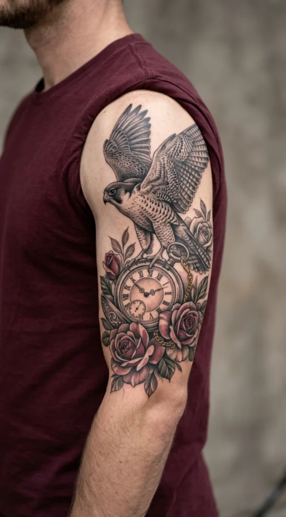 Falcon with Pocket Watch and Roses