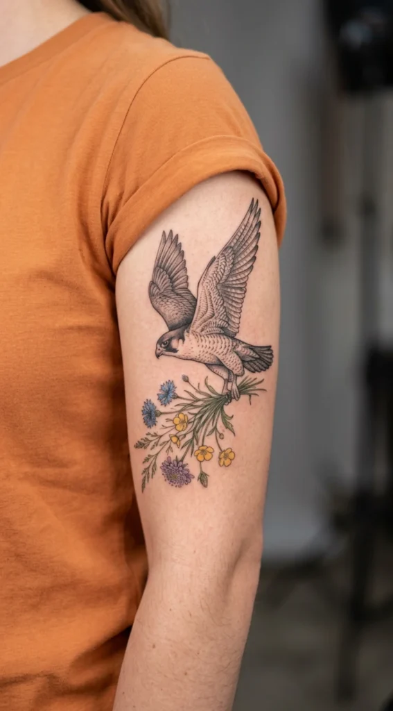 Falcon with Wildflower Bouquet