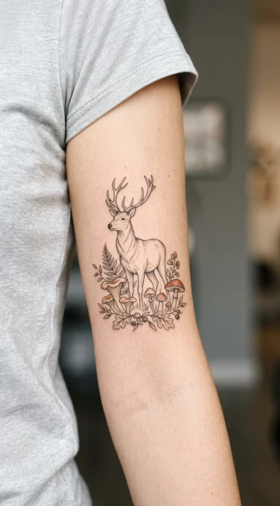 Fine Line Deer and Wild Mushrooms