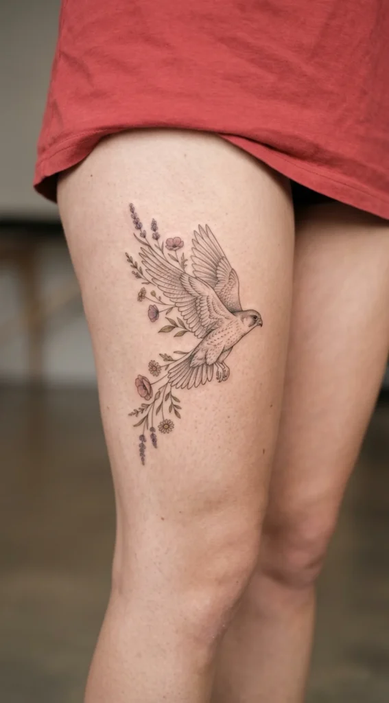 Fine Line Falcon with Wildflowers