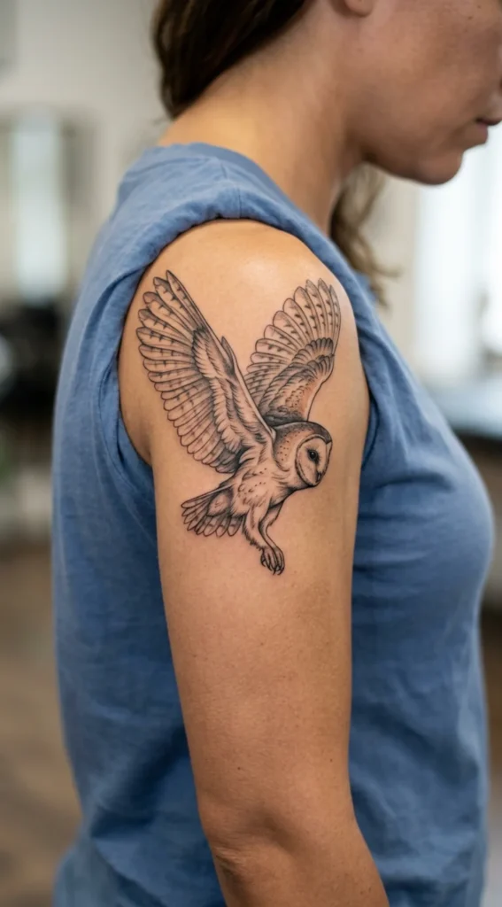 Flying Barn Owl Tattoo