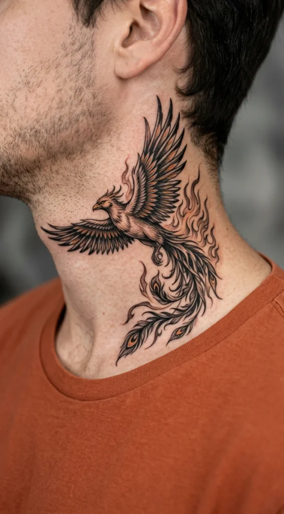 Flying Phoenix Across the Side Neck