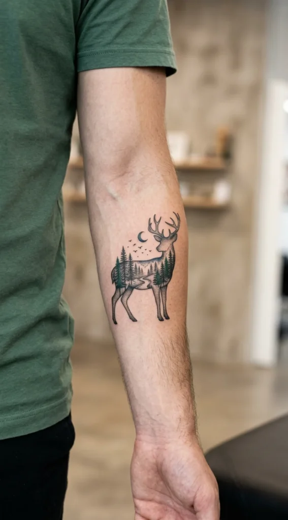 Forest Silhouette Inside Deer Profile