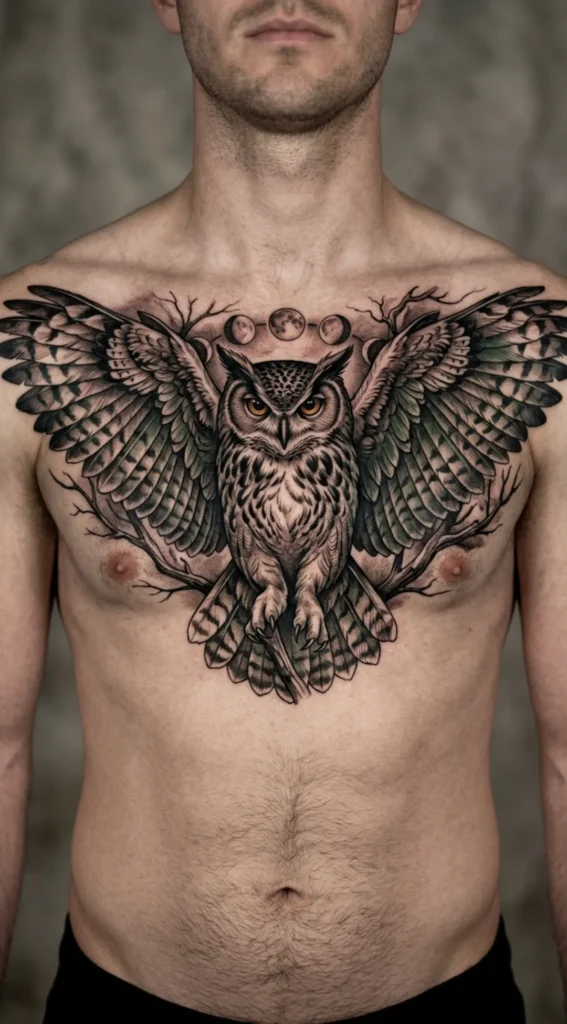 Full Chest Owl Tattoo