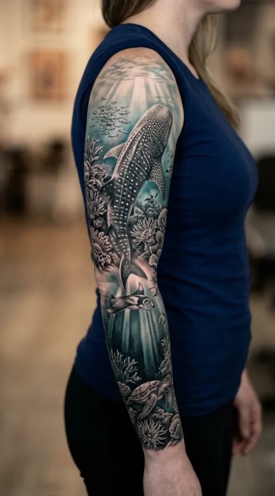 Full Sleeve Whale Shark Marine Scene