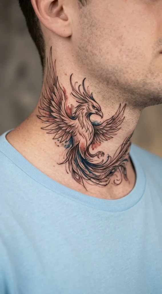 Full Wraparound Phoenix Neck Tattoo