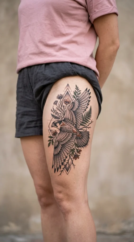 Geometric Falcon with Botanical Elements