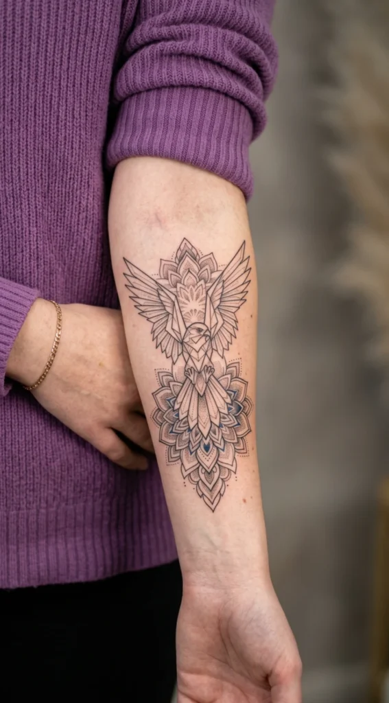 Geometric Falcon with Delicate Mandala
