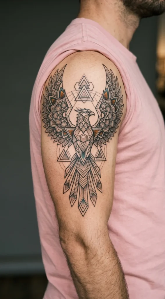 Geometric Phoenix with Sacred Patterns