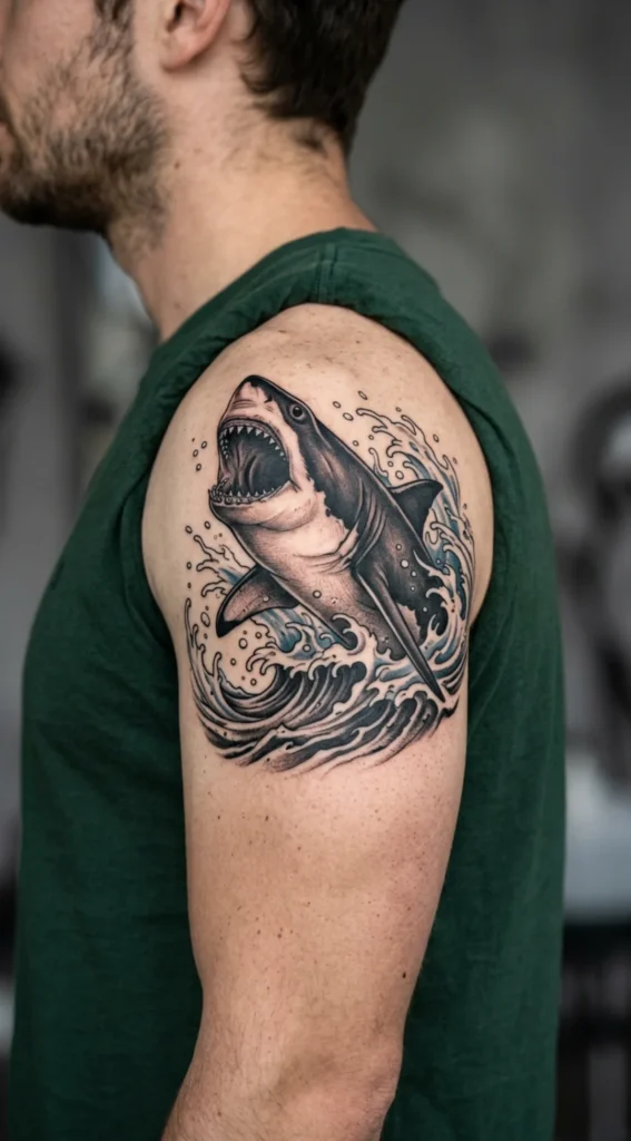Great White Shark Shoulder Tattoo