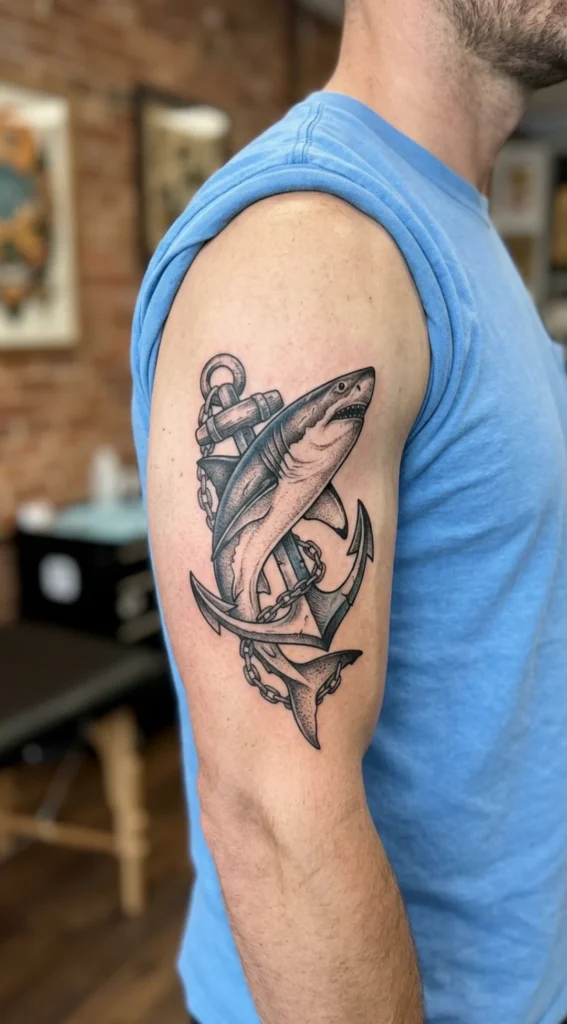 Great White Shark and Anchor Design