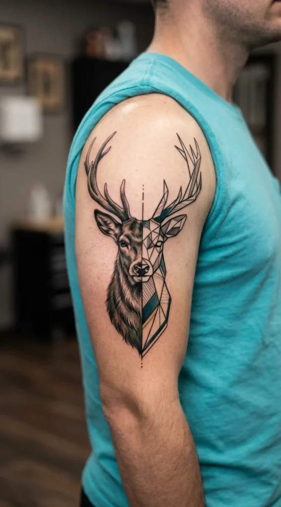 Half Realistic Half Geometric Deer