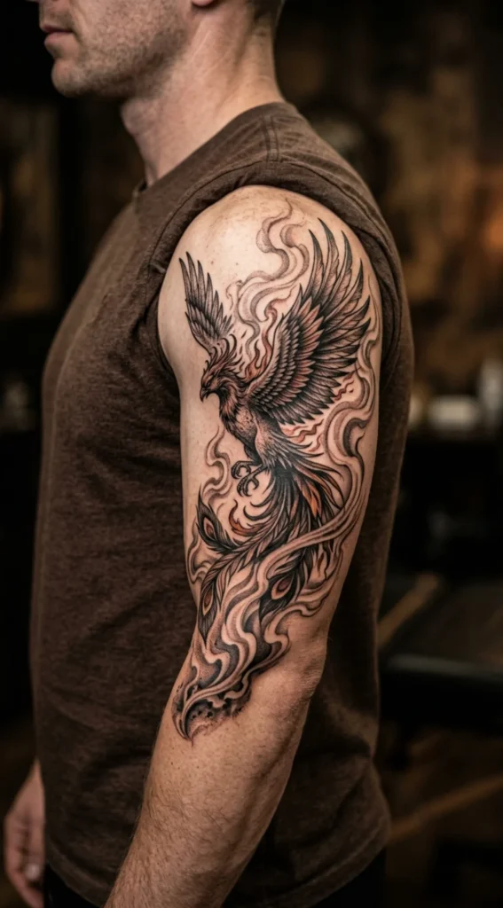Half Sleeve Phoenix with Smoke Effects