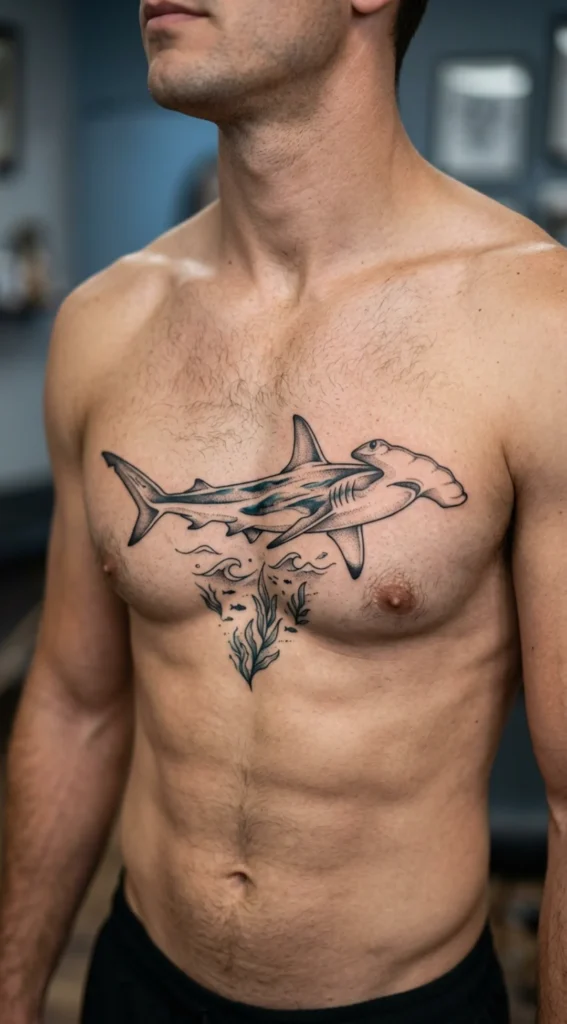 Hammerhead Shark Chest Tattoo