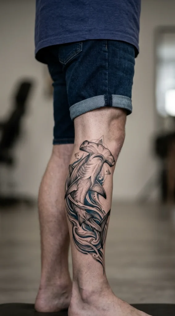 Hammerhead Shark Leg Tattoo