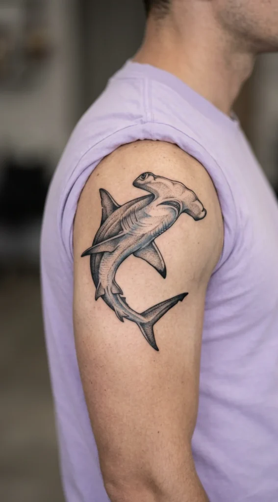 Hammerhead Shark Shoulder Tattoo