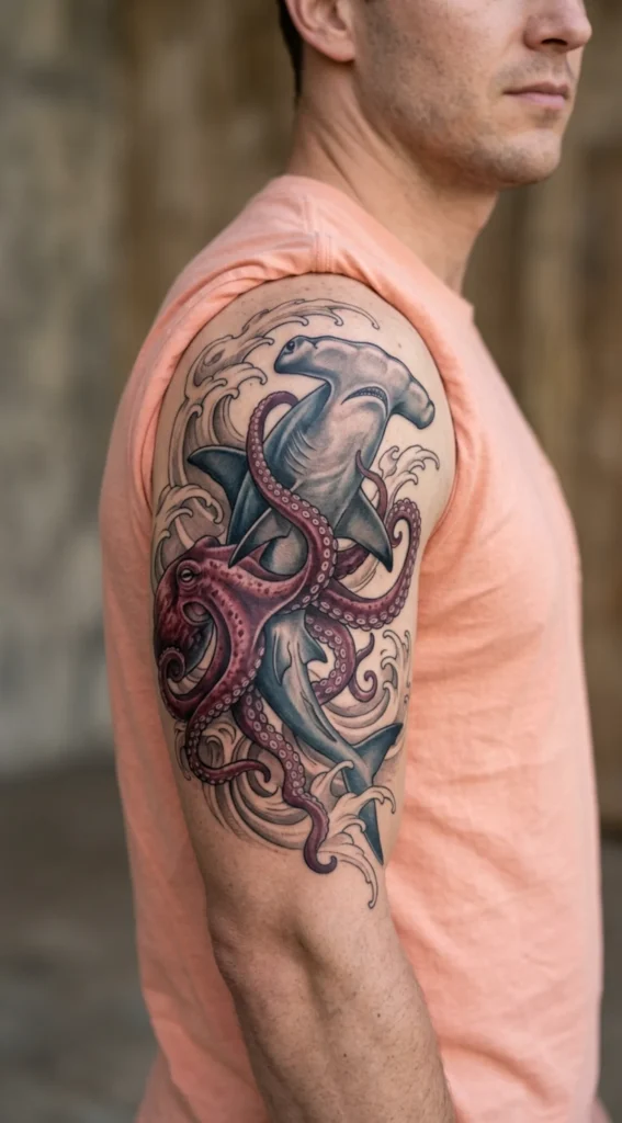 Hammerhead Shark and Octopus