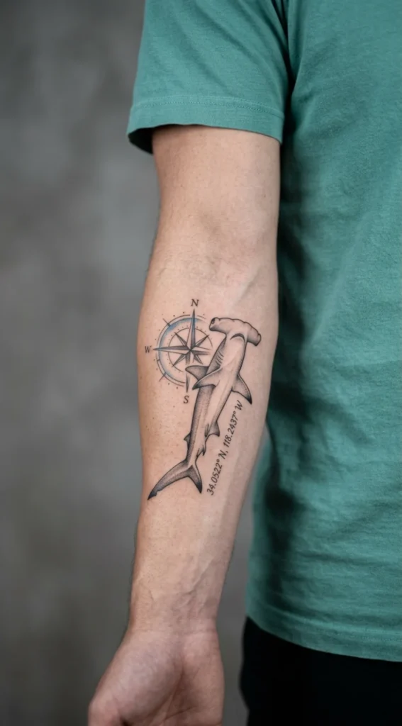 Hammerhead Shark with Compass