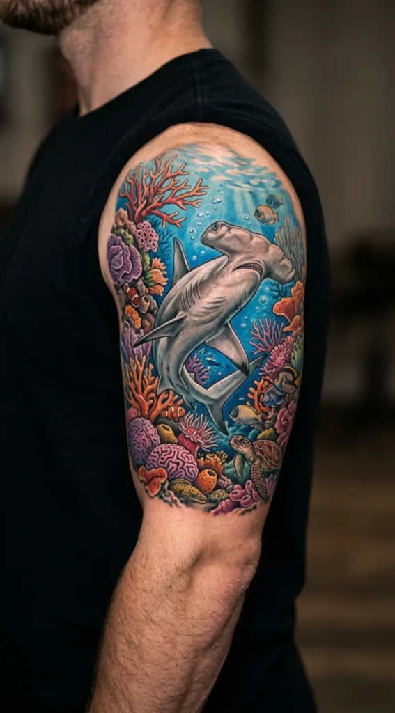 Hammerhead Shark with Coral Reef