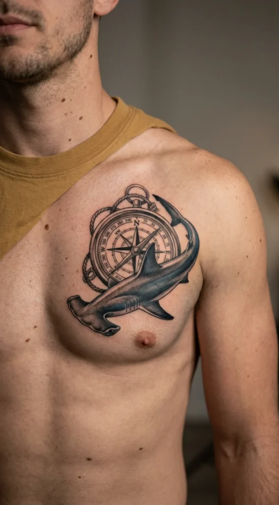 Hammerhead Shark with Marine Compass