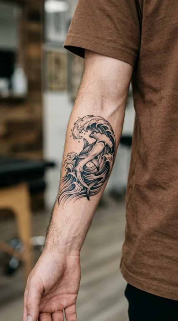 Hammerhead Shark with Waves