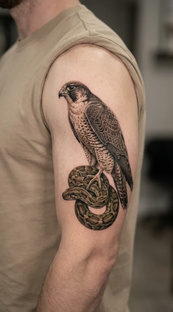Hyper Realistic Falcon and Python Tattoo
