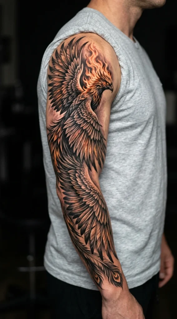 Hyper-Realistic Full Sleeve Phoenix Tattoo