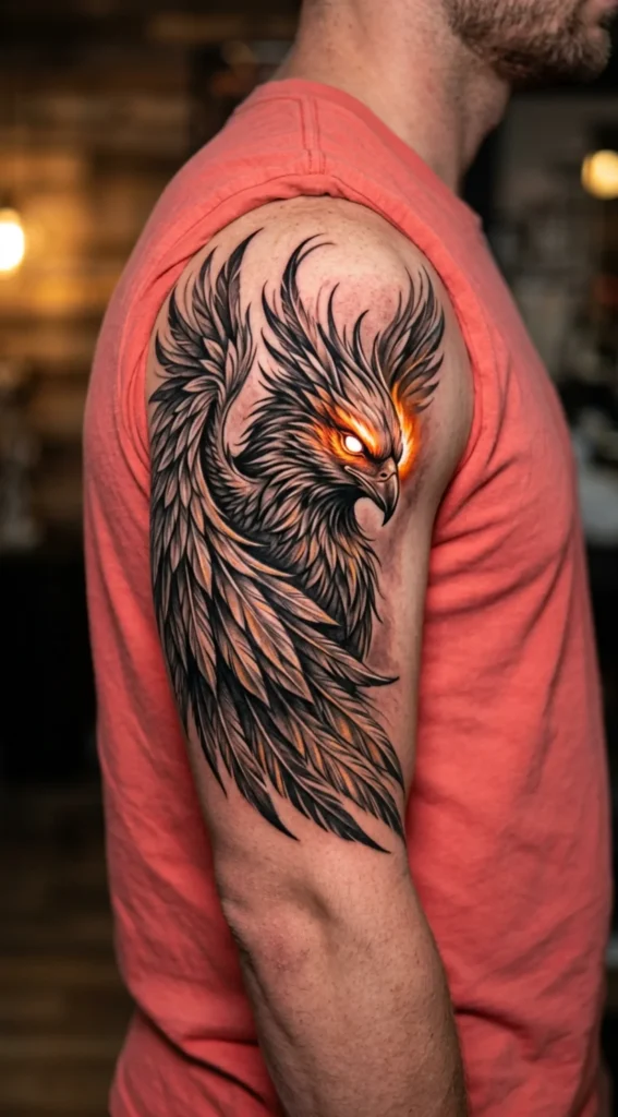 Hyper Realistic Phoenix with Glowing Eyes
