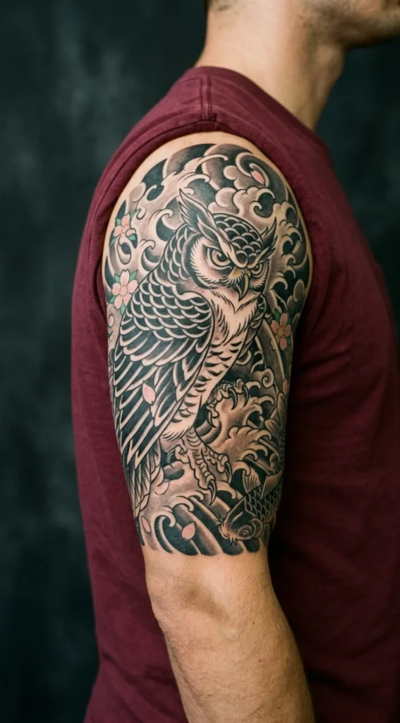 Japanese Irezumi Owl Tattoo