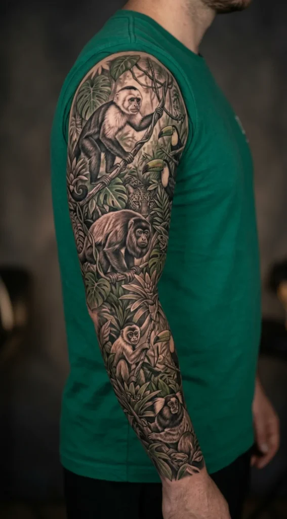 Jungle Sleeve Featuring Multiple Monkeys