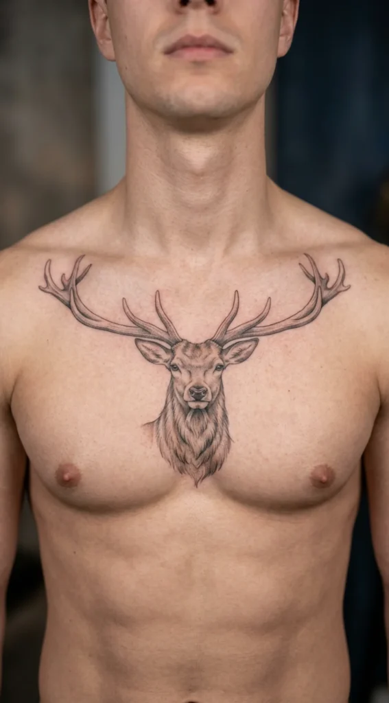 Majestic Stag Chest Tattoo