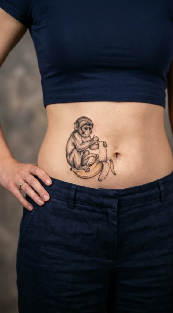 Monkey Belly Banana Tattoo