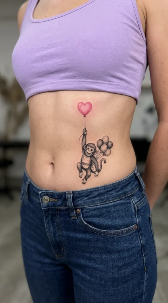 Monkey Belly Heart Balloon Tattoo