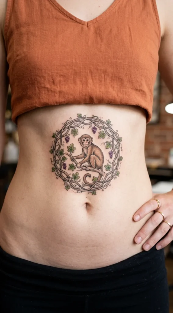 Monkey Belly Vine Circle Tattoo