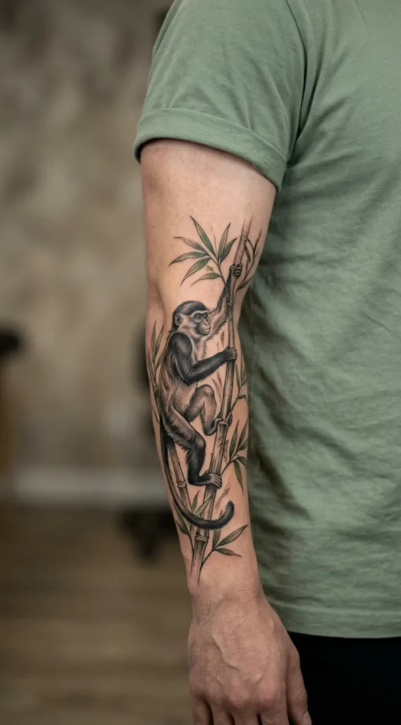 Monkey Climbing a Bamboo Tree