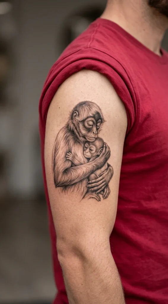 Monkey Mother and Baby Tattoo