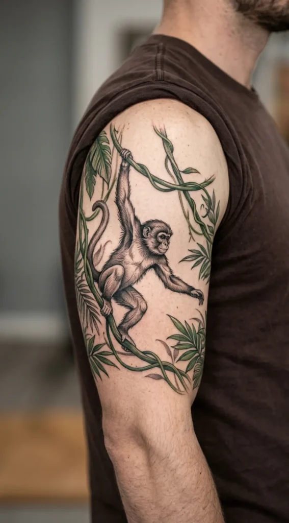  Monkey Swinging Through Jungle Vines