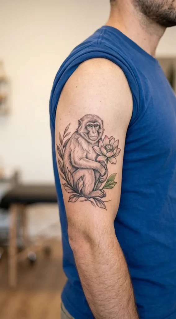 Monkey with Lotus Flower