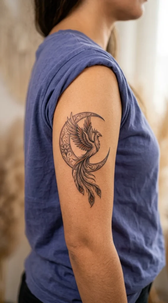Moon and Phoenix Rebirth Design