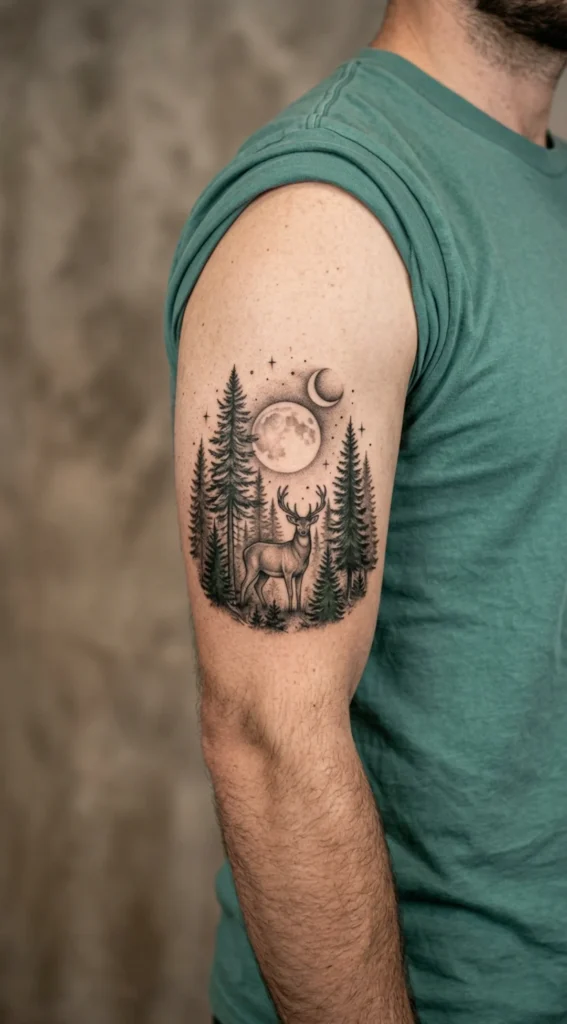  Moonlit Deer in Pine Forest