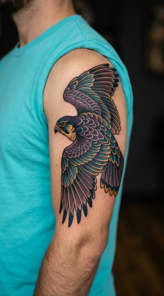 Neo-Traditional Falcon with Bold Feathers