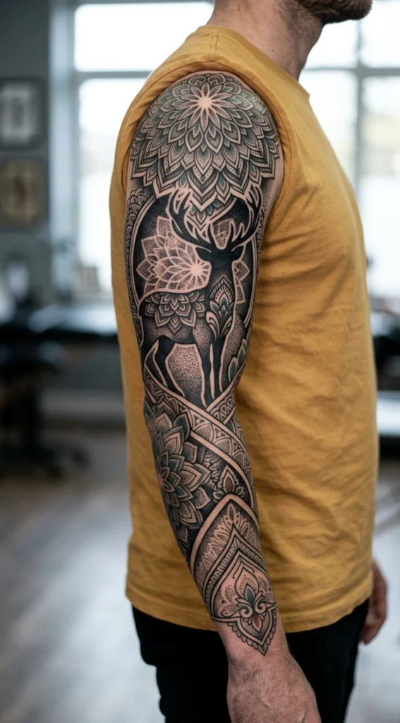 Ornamental Deer with Mandala Elements Sleeve