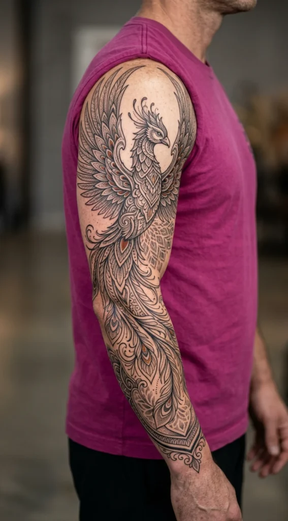 Ornamental Full Sleeve Phoenix Tattoo