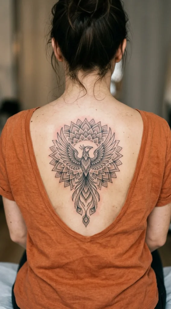 Ornamental Phoenix with Mandala Flames