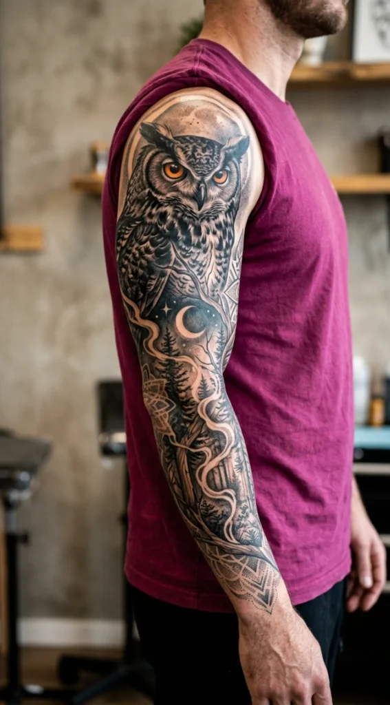 Owl Full Sleeve Tattoo