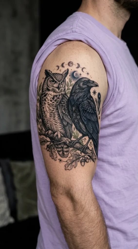 Owl and Raven Tattoo