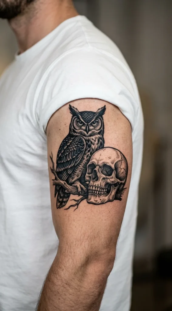 Owl and Skull Tattoo